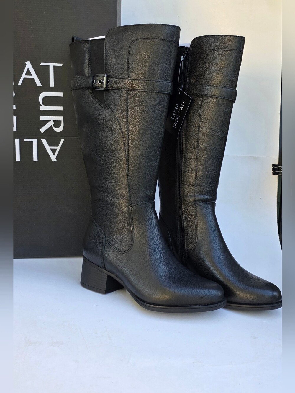 7W Naturalizer Kenna Extra Wide Calf Knee High Boots Black Leather NWT